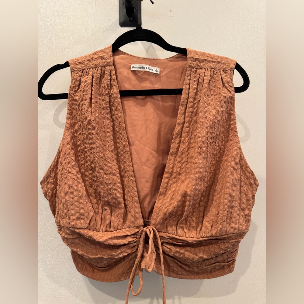 Abercrombie & Fitch Tie-Front Crop Tank Top (Nude/Brown, Large)